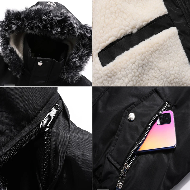 Autumn Winter Men\'s Warm Parkas Fashion Men Cotton Thicken Thermal Hooded Jackets Man Outdoor Fur Collar Windbreaker Jackets