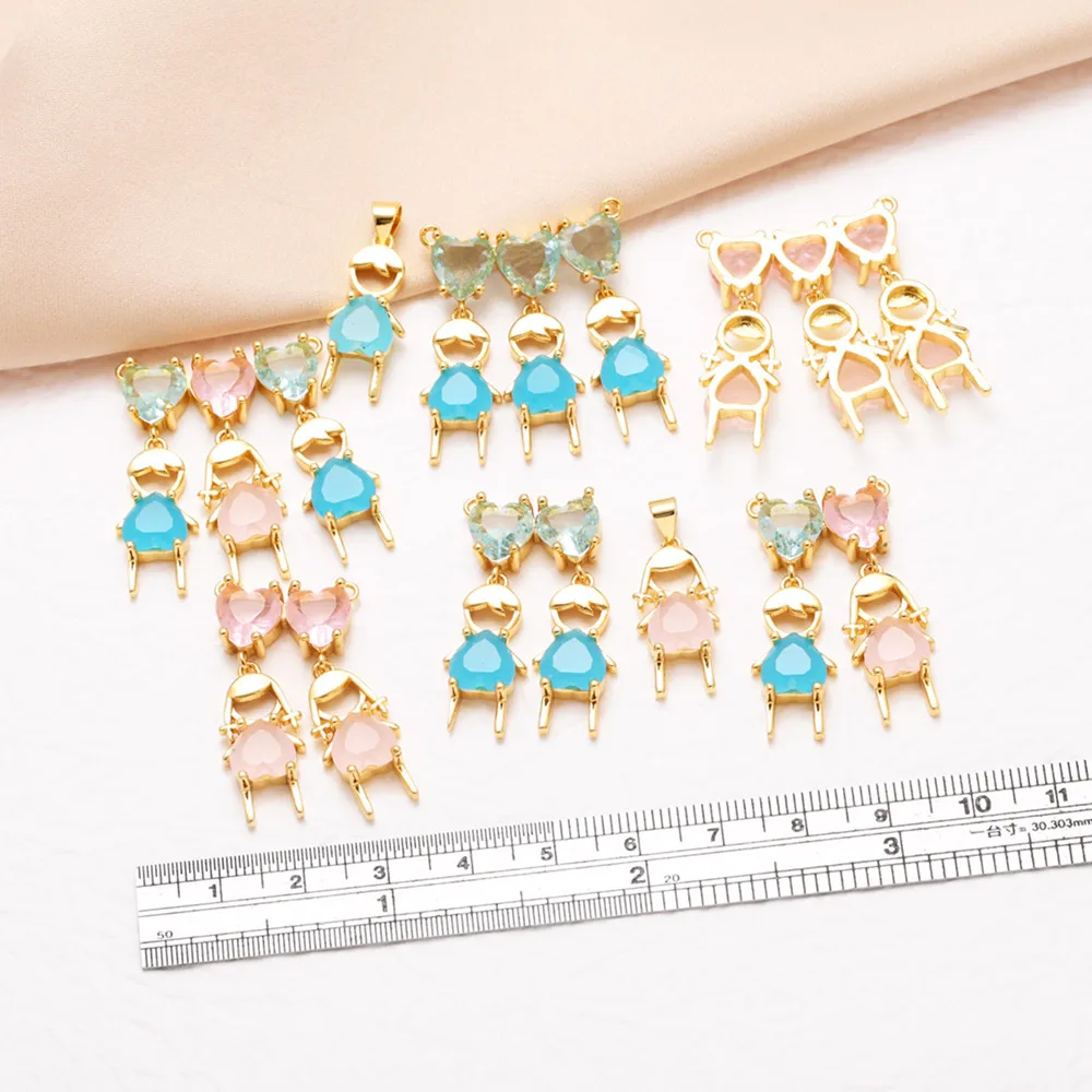 OCESRIO Pink Blue Crystal Heart Pendant for Necklace Copper Gold Plated Boy Girl Couple Friend Jewelry Making Supplies pdtb850