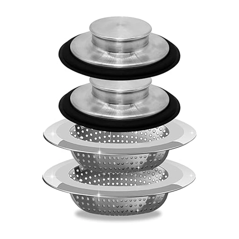 2 Sets Of Kitchen Sink Filter Plugs Anti-Splash Ring, Sink Filter Basket, Sink Basket Water Blocking Replacement Accessories