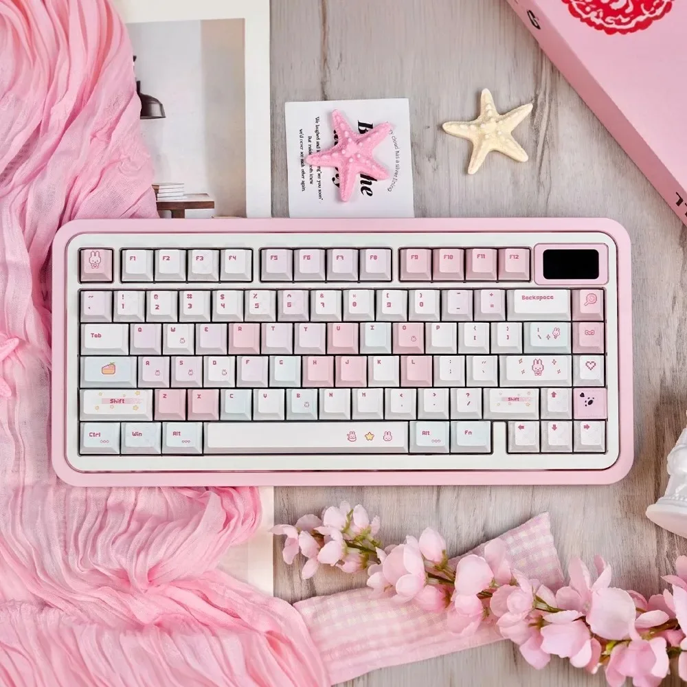 Animate Pink Pixelated Rabbit Keycaps Cherry Profile Cute PBT 136 Keys Gift Box mechanical keyboard keycaps75 87 98 104 108 keys