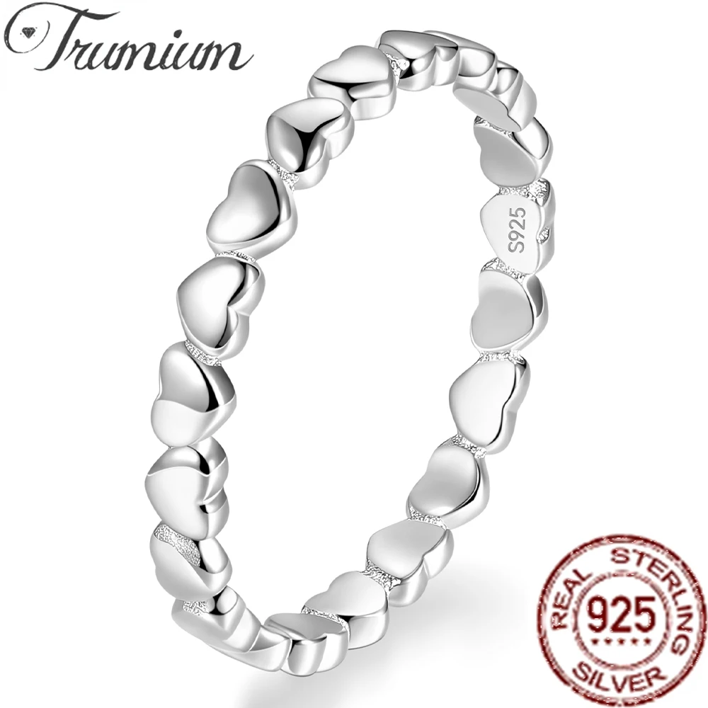 

Trumium Original Silver 925 Love Rings for Women Full Heart Ring Valentine's Day Eternity Stackable Gift Engagement Jewelry