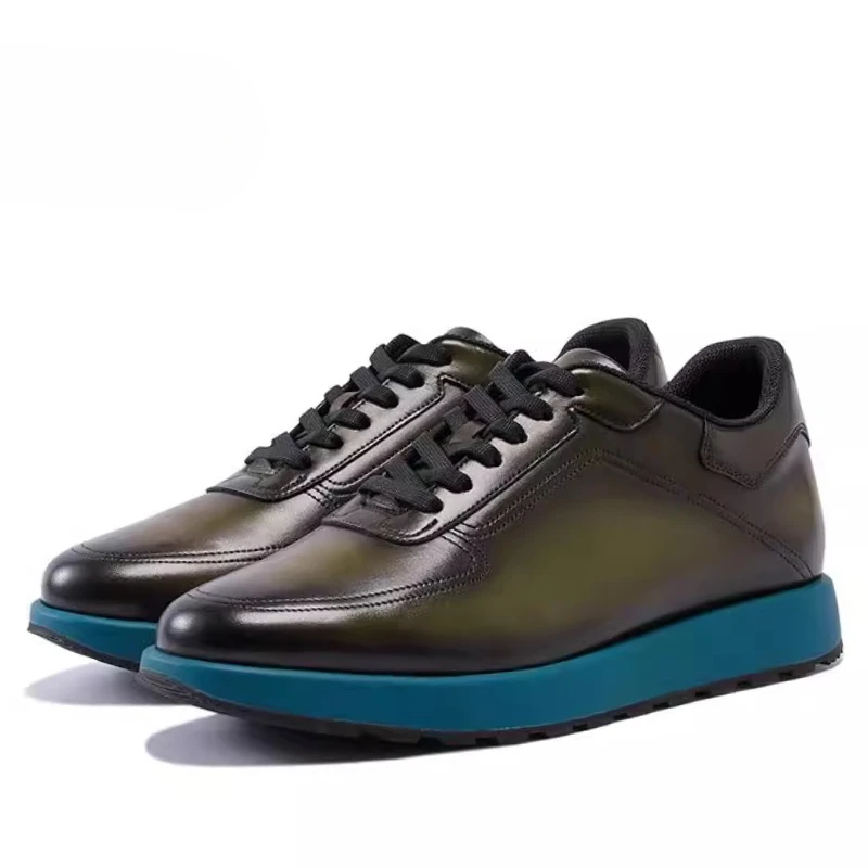 Genuine Leather Breathable Casual Shoes for Men's British Business Comfortable Cowhide Luxury Thick Sole Height Increasing Shoes