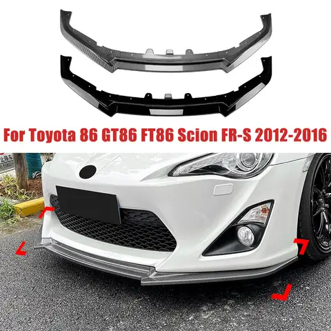 자동차 앞 범퍼 3 단 프론트 립 스포일러, 외부 가드 장식 커버 트림, Toyota 86 GT86 FT86 Scion FR-S 2012-2016 용