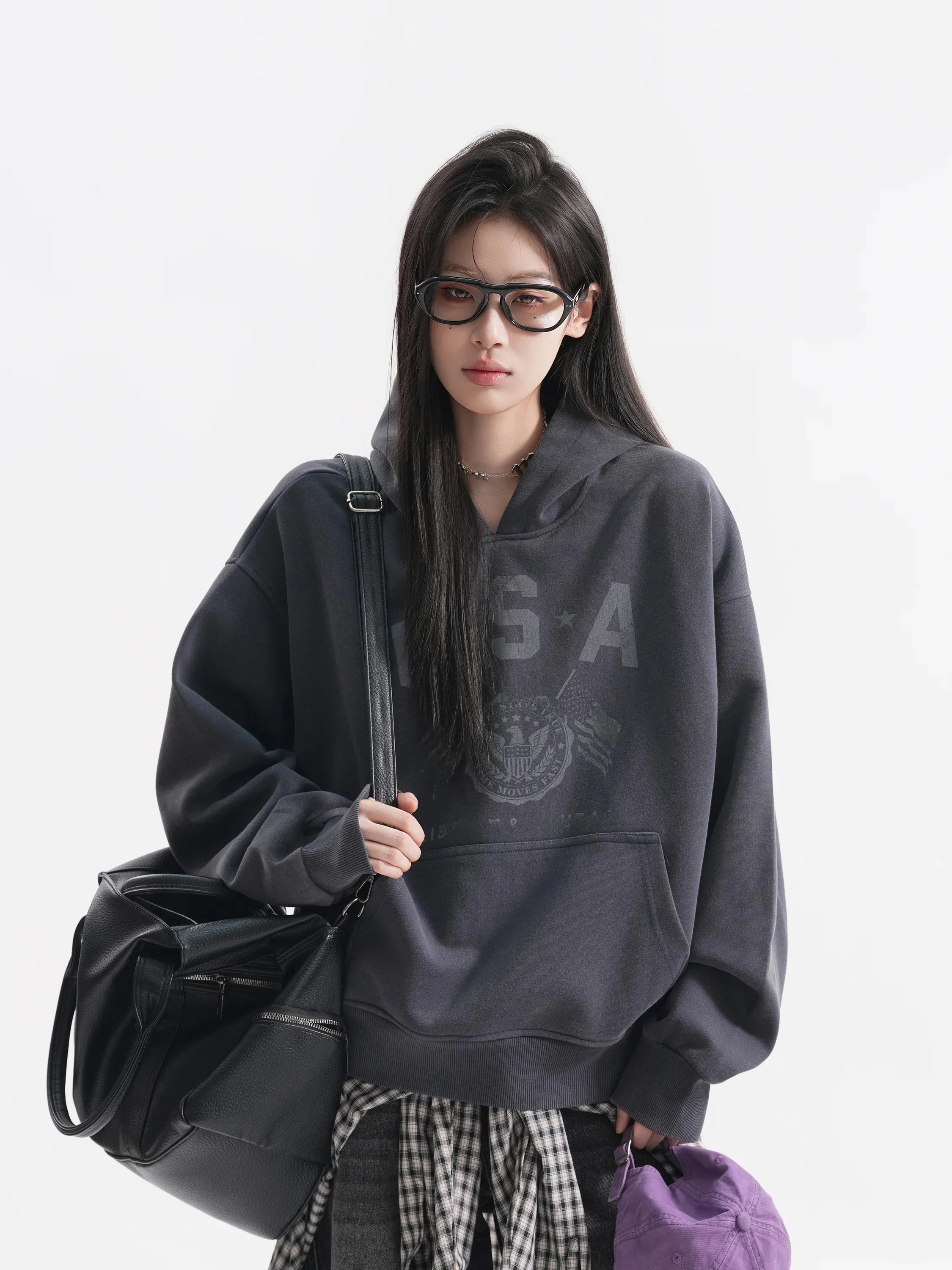 Retro American Washed Hoodie Sweatshirt Neutral Style Women's Oversized Jacket Layering Autumn Fashion Design Cotton Polyester