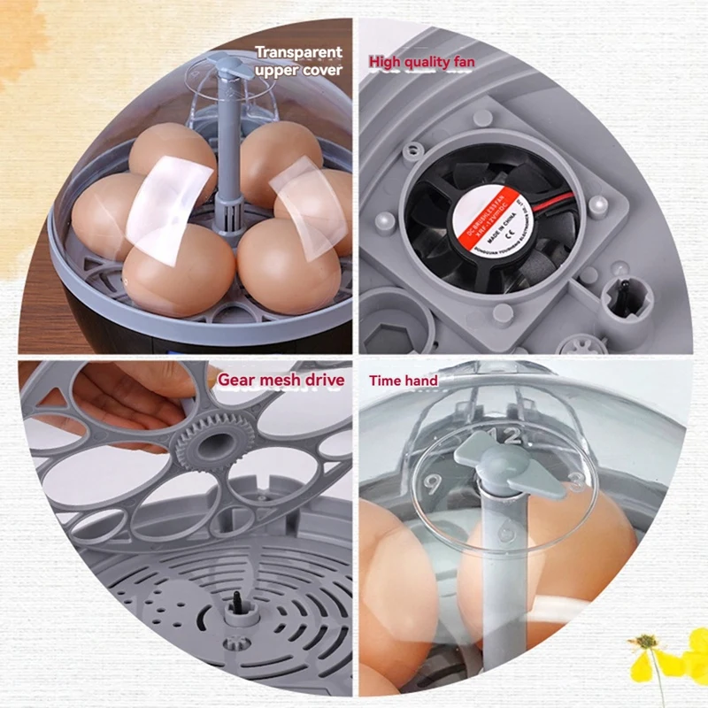 6 Egg Incubator Automatic Temperature Control Hatchery Machine Chicken Duck Quail Bird Brooder Eggs Incubator EU Plug-A57M