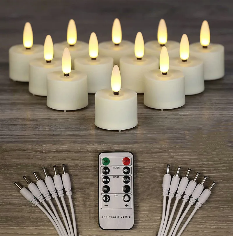 Set of 12 3D Wick Rechargeable Flameless Flickering Led TeaLight Candle Lamp Remote control w/Timer Decorative Home Bar Lighting