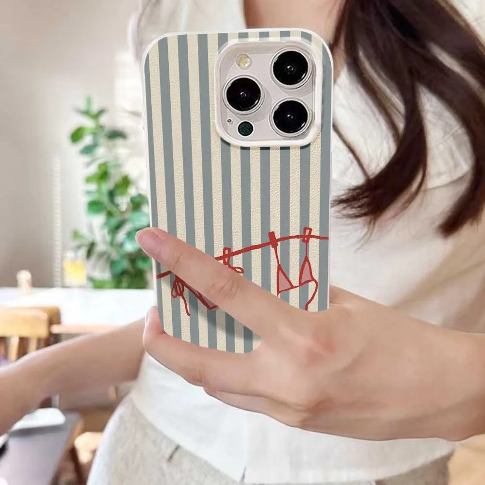 Blau-weiß gestreifter Bikini-Handycase für iPhone 17 16 15 14 13 12 11 Pro Max 16 15 Plus XR Silikon Matt Weiche Stoßfeste Hülle – Detail 4