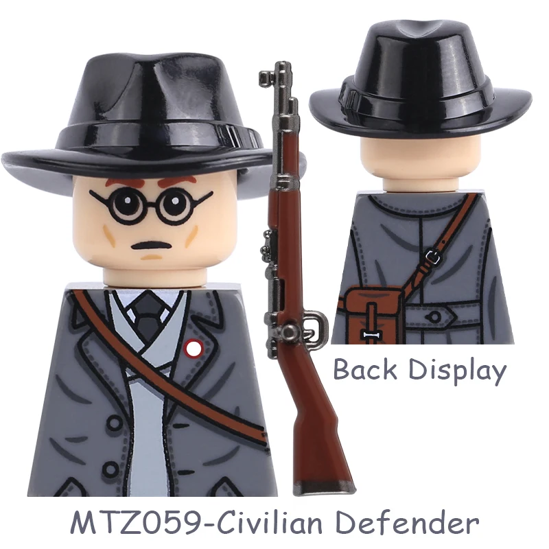 German Historical Soldier Infantry Warrior Civilian Defender Elder Guard Uniform Helmet Rifle MP40 Building Blocks Bricks Toys