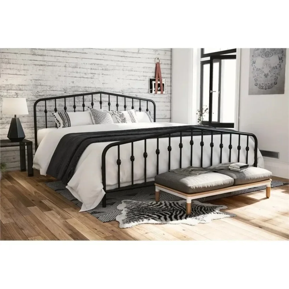 King Bed Bases and Frames Bushwick Metal Bed Black Frame Full Size Bedroom Furniture Home