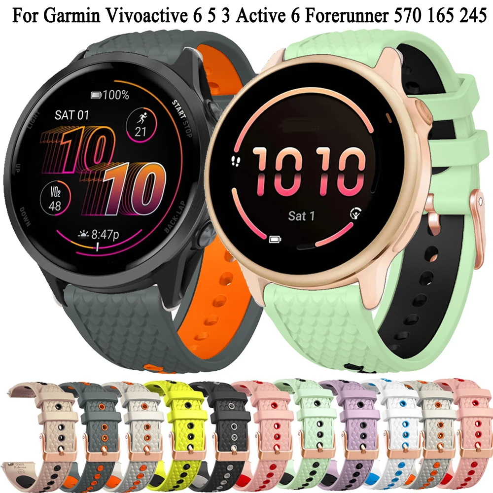 

Силиконовый ремешок 20 мм для Garmin Forerunner 570 41 мм 55 165 158 245 645/Vivomove HR/Vivoactive 5 3/Venu SQ2/2Plus, ремешок для браслета