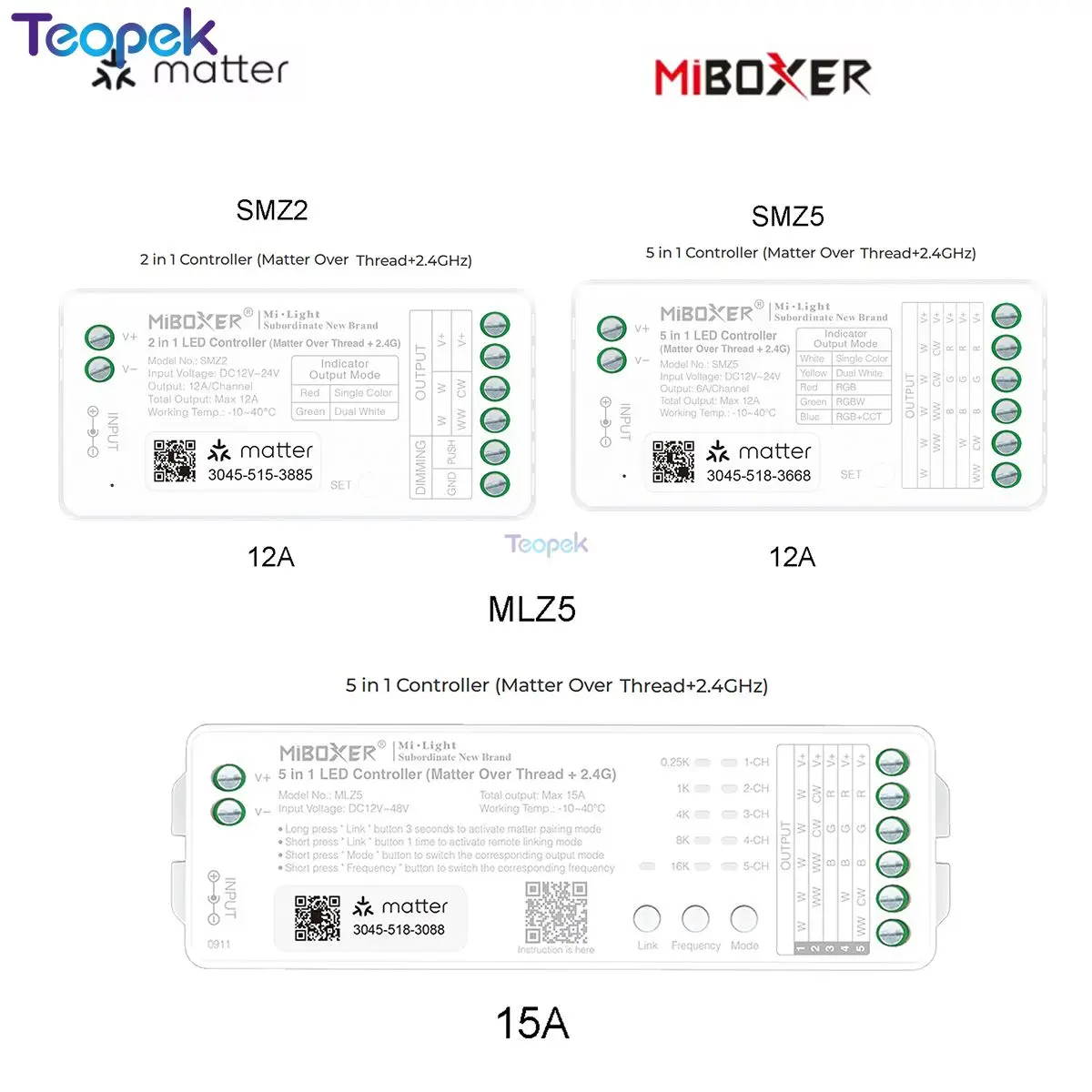 MiBoxer SMZ5 MLZ5 SMZ2 LED Controller Tuya Voice APP Matter Over Thread+2.4G For DIM/RGB/RGBW/RGBWW/RGBCW/RGBCCT Strip