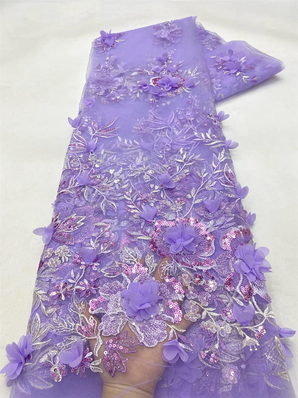 

3D Flower Beads Lace Fabric 2025 High Quality French Mesh Embroidery Sequins Pearls Beaded Nigerian Lace Fabrics VXZ5701