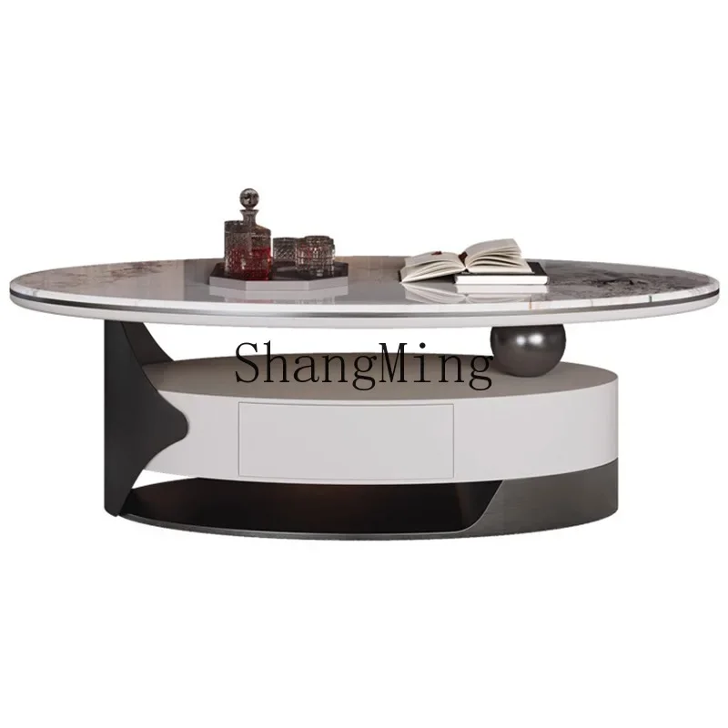 

ZYYcoffee table modern simple household living room combination oval small apartment new coffee table rock slab