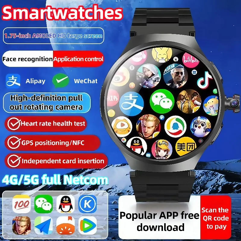 

Смарт-часы VP50 4G Android OS 1100 мАч AMOLED 466*466 с пульсометром 1,75 дюйма, большой экран, GPS, WIFI, умные часы для мужчин и женщин, подарок