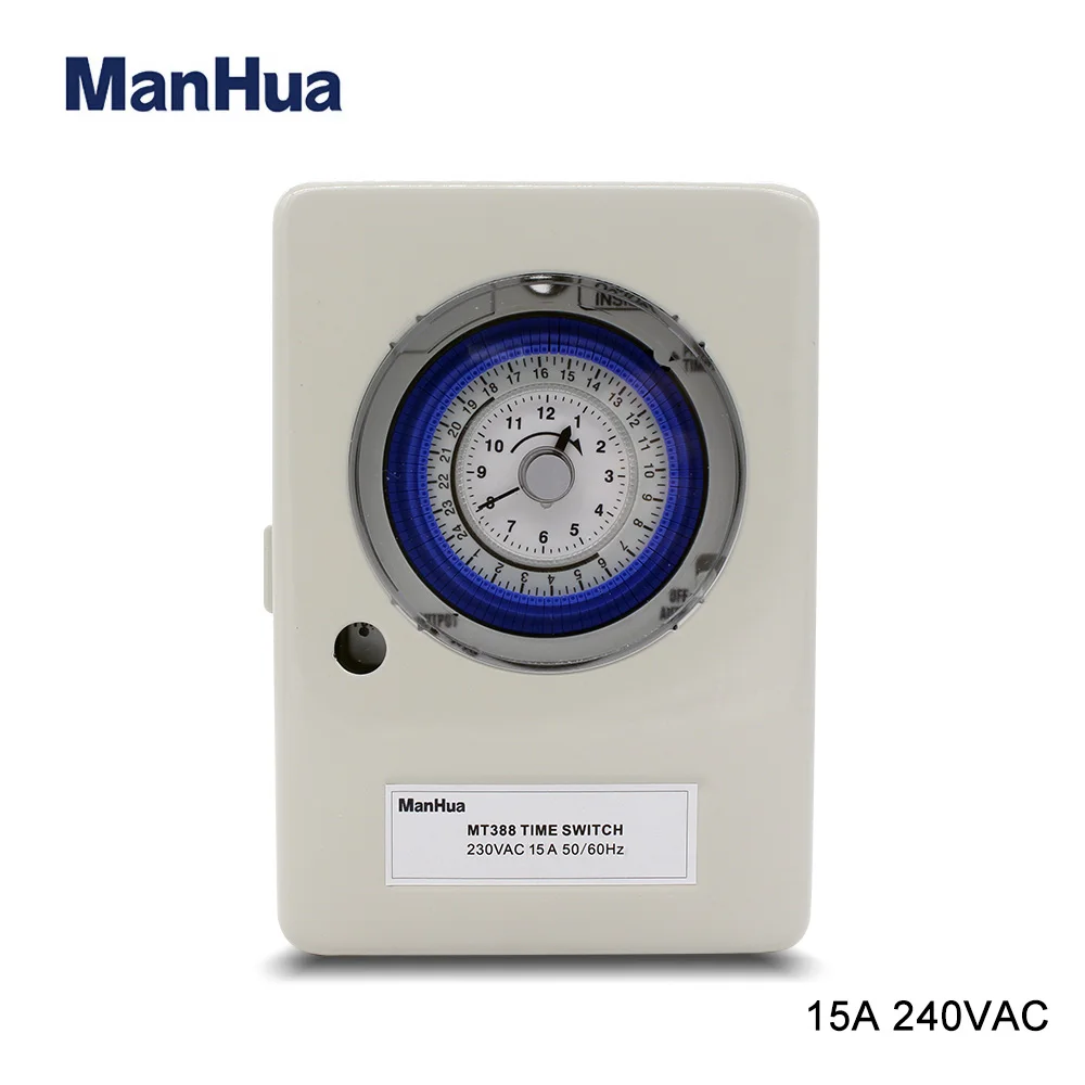 Manhua Montagem Mecânica Temporizador Din Rail Trabalho ao ar Livre Impermeável e à Prova de Colisão 100240v ac 15a Mt388