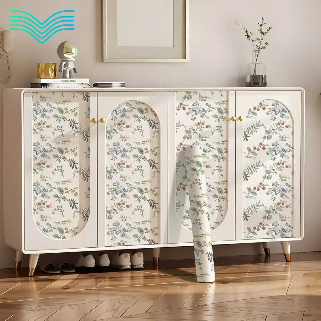 French Tiny Floral Self Adhesive Cabinet Sticker Moisture Mildew Proof Wardrobe Interior Furniture Renovation Decor Wallpaper