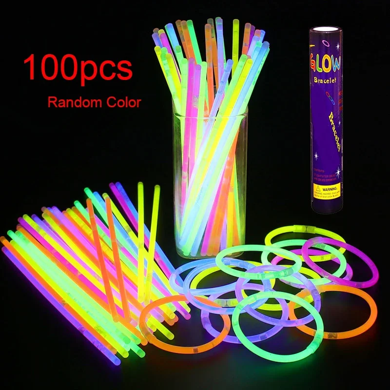 Long term illumination 100Pcs Party Fluorescence Light Glow Sticks Bracelets Necklaces Neon Wedding Party Colorful Stick Gifts