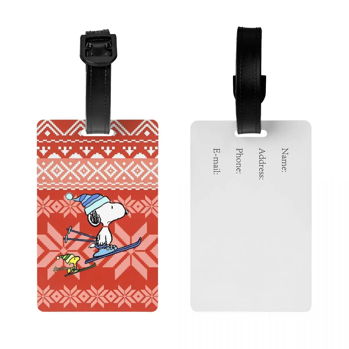 Gepäckanhänger, niedlicher Cartoon-Snoopy, Weihnachten, tragbares Etikett, Name, ID, Adresse, Gepäck, Tasche, Etui, Anhänger für Unisex, Gepäck, Namensschilder, Geschenk