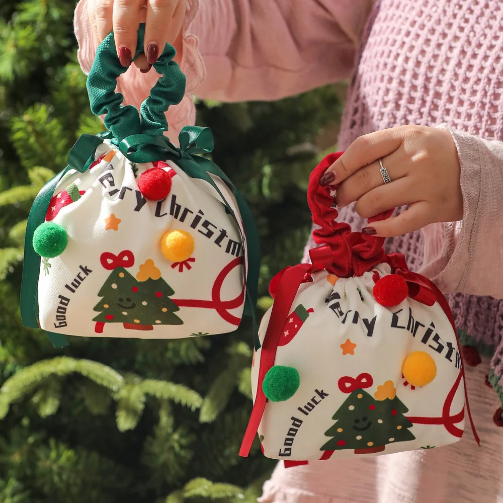 Christmas Handbag Drawstring Pouch Xmas New Year Party Candy Snack Gift Bag with Handle Bracelet Jewelry Packaging Storage Bags