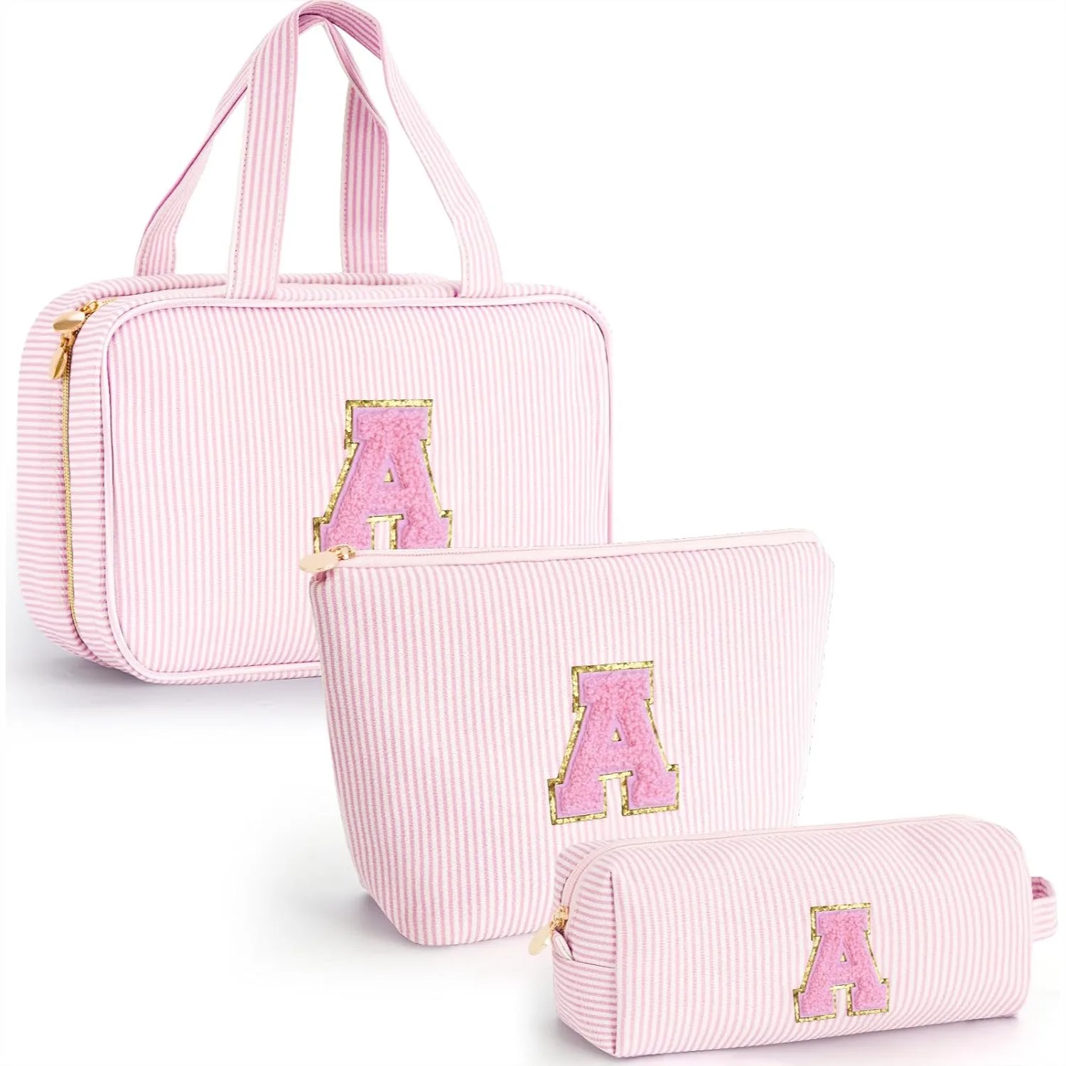 

Personalized Initial Toiletry Bag, Travel Cosmetic Case for Women Girls, Pink Makeup Organizer Gift for Mom Daughter Teen