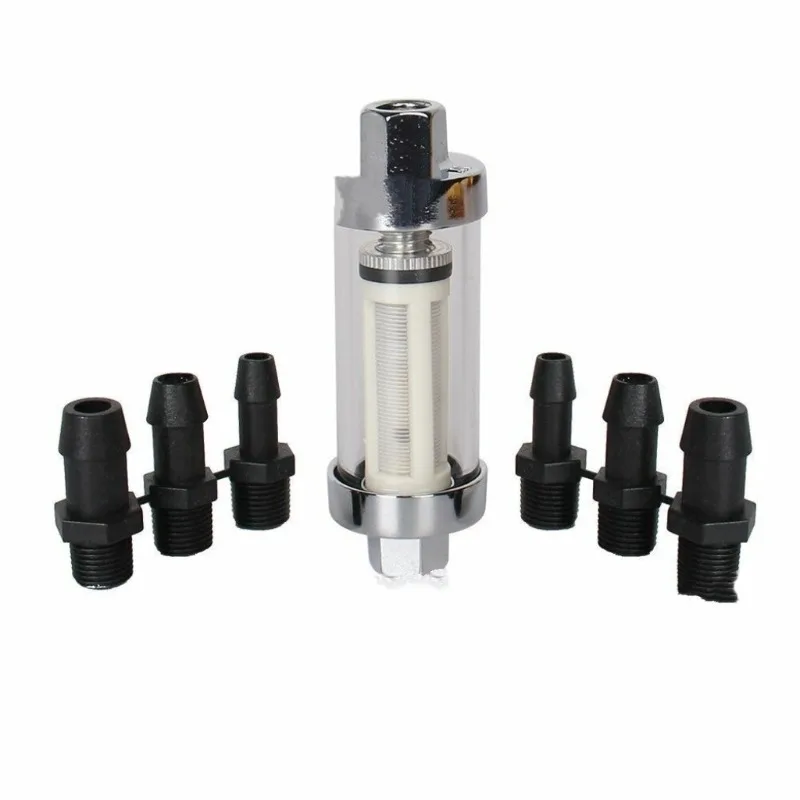 Fuel Filter Glass Shell Inline Fuel Cleaner With 1/4 5/16 3/8 Inch Thread Fittings For Car