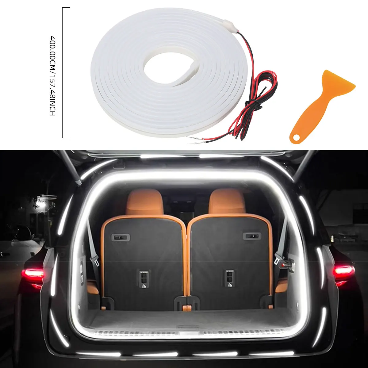 LED Ambient Light Strip 4M 12V Silicone Interior Car Decorative Lamp Waterproof Tailgate Light Strip Flexible DIY Lamp White