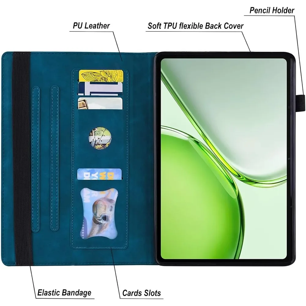 PU Leather TPU Tablet Case For Honor Pad X9 Max 13 Inch 2026 Shockproof Protective Cover Kickstand Card Slots Anti‑Slip Strap
