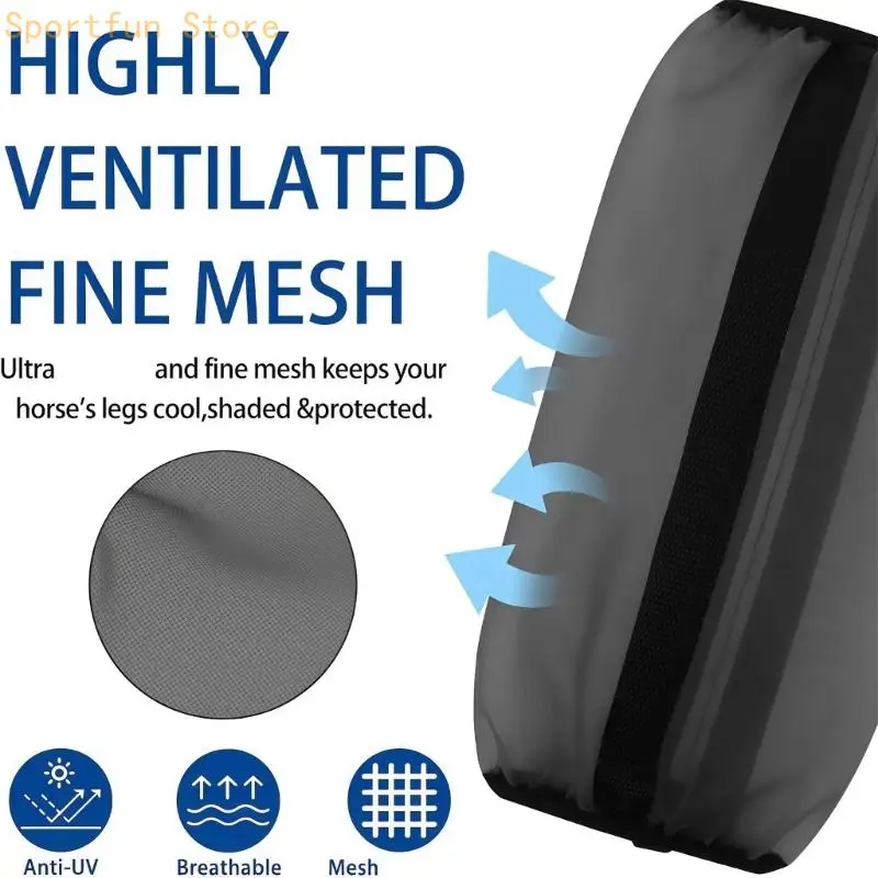 Pasture Horse Fly Leg Wrap Set of 4 for Horses, Breathable Mesh Guards for Stable Care and Warm Weather Training X7JD