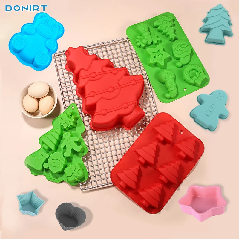 Weihnachten Silikon Backformen Lebensmittelqualität Baum Lebkuchen Santa Form Kuchen Schokolade Mousse Form Antihaft DIY Hausgemachte Werkzeuge