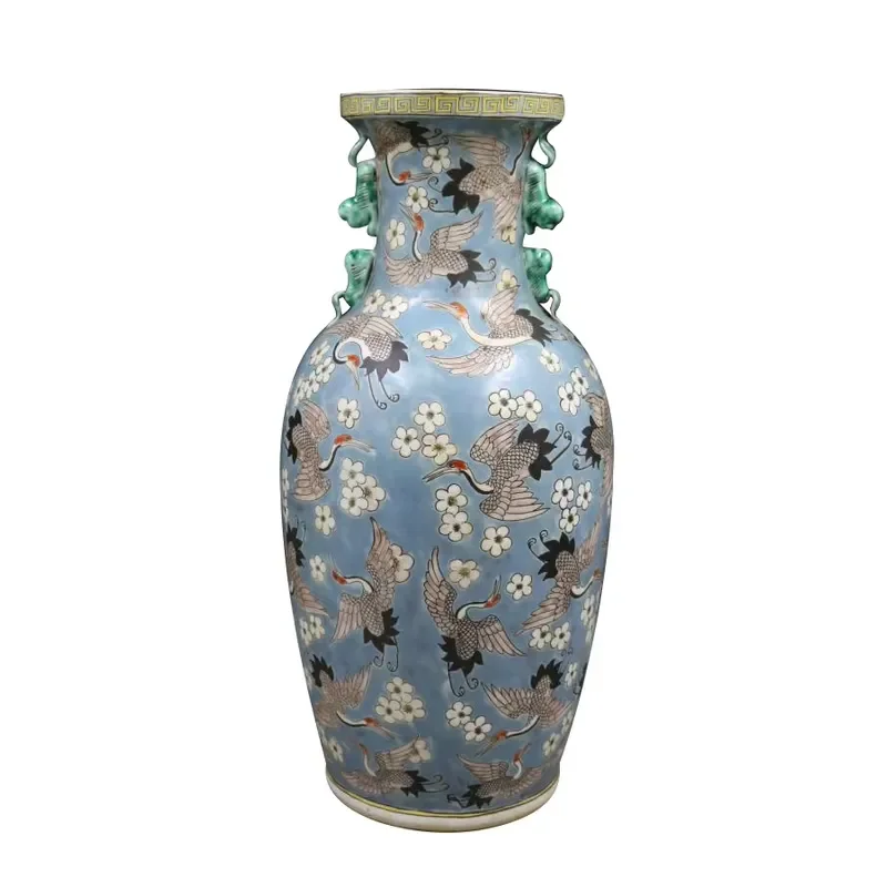 for  Antique Handicrafts Flower Pot Cyan Light Color Crane Pattern Glaze Handmade Ceramics