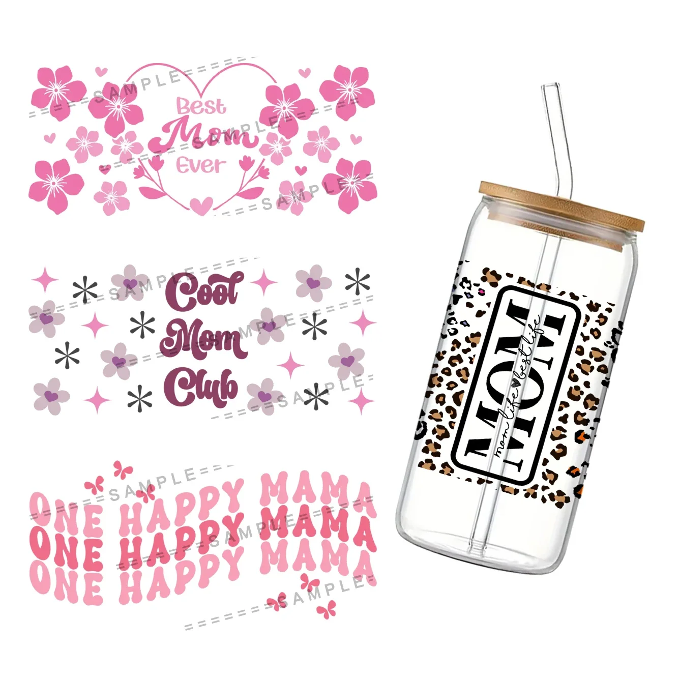 

24x11cm Mother's Day Theme For Libbey 16oz Can Glass UV DTF Coffee Can Wrap Libbey Glass Wrap