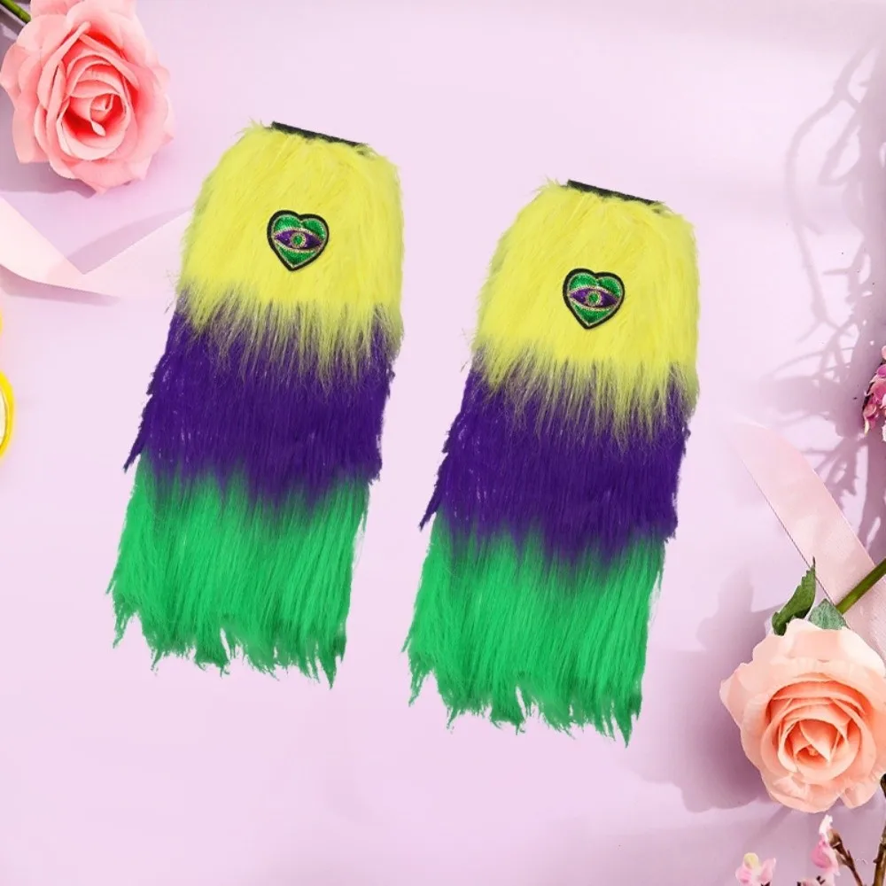 1 Pair Faux Fur Furry Leg Warmers Yellow Green Purple 45cm Long Tube Sock Sequin Soft Warm Knee Sleeve Autumn/Winter