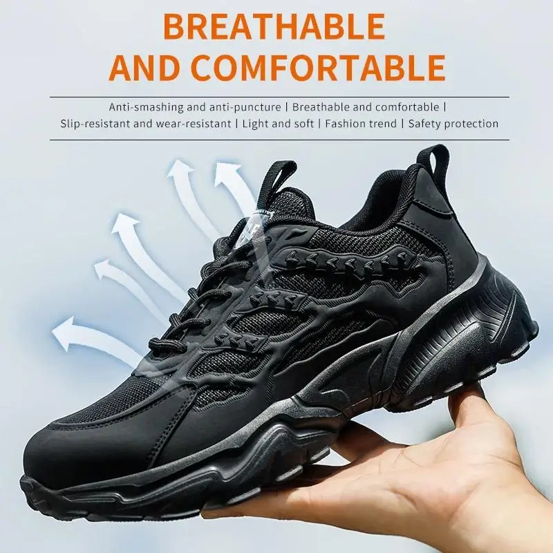 Work Safety Shoes For Men Lightweight Protective Work Sneakers Lightweight Men Shoes Breathable Shoes Anti-Puncture Work Shoe