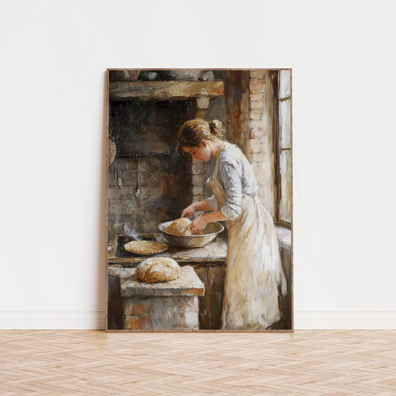 امرأة فرنسية الطبخ المطبخ اللوحة الملصقات والمطبوعات قماش الطباعة خمر جدار صورة فنية لديكور مزرعة ريفي
