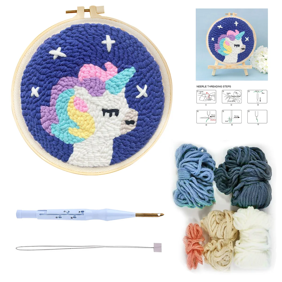 

RUOPOTY Diy Punch Needle Embroidery Starter Kits Tool Threader Fabric Poke Embroidery Hoop Yarn Crafts For Home Wall Gift