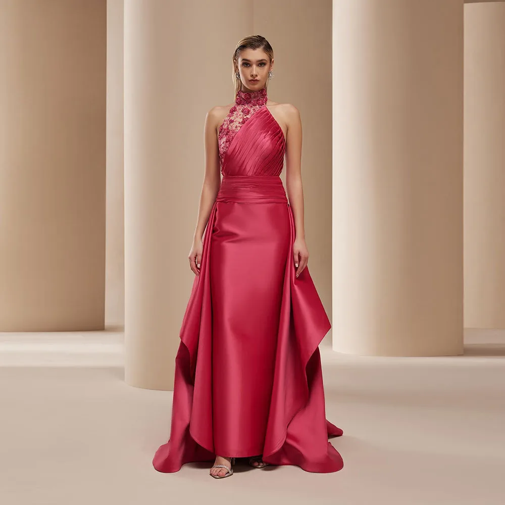 

Атласное платье-футляр в Саудовской Аравии без рукавов длиной до пола, женские вечерние платья без рукавов, плиссированное кружевное свадебное платье со шлейфом