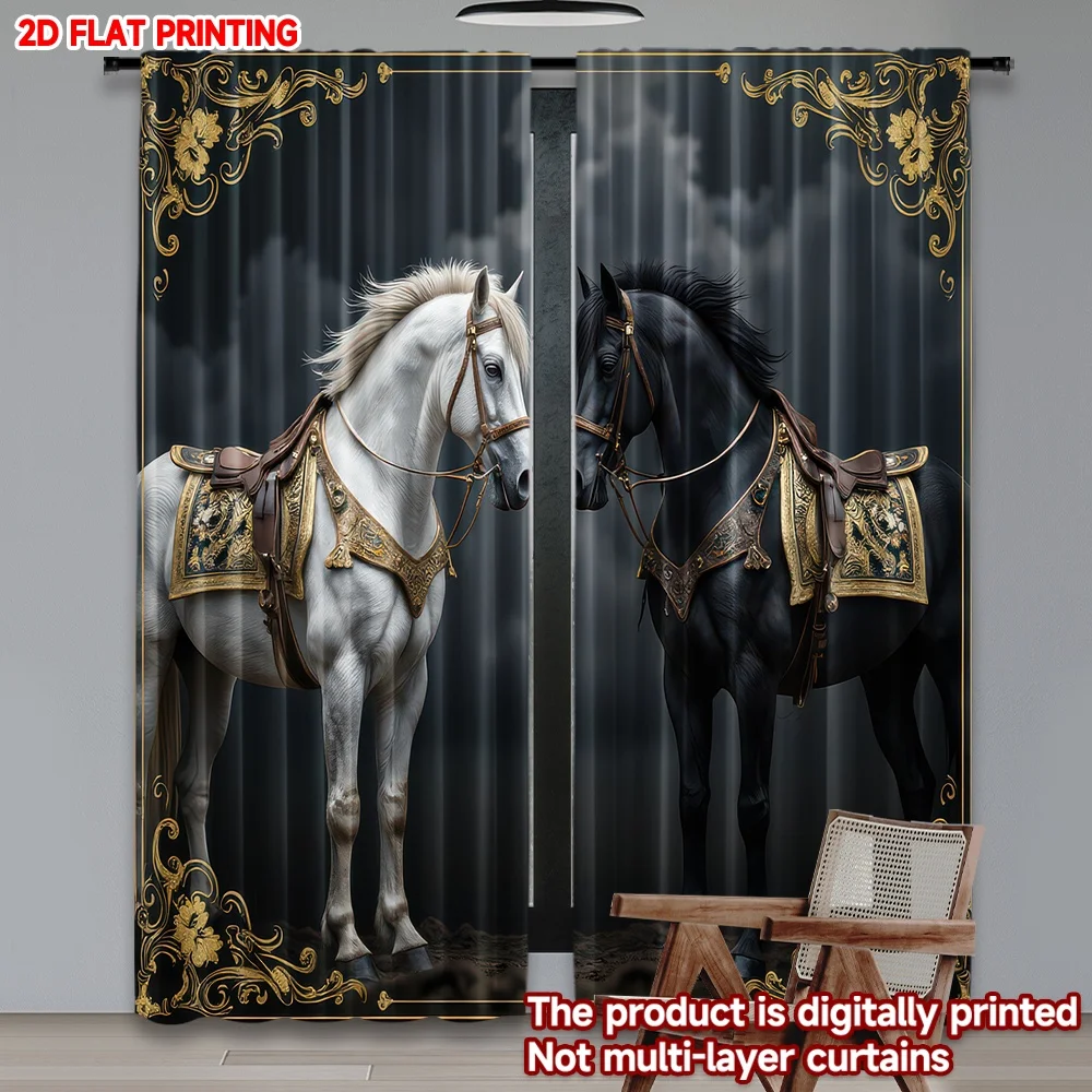 Impresión plana 2D, 2 uds., cortina de caballos reales con monturas, cortinas de poliéster impresas digitales, cortinas festivas para uso en eventos