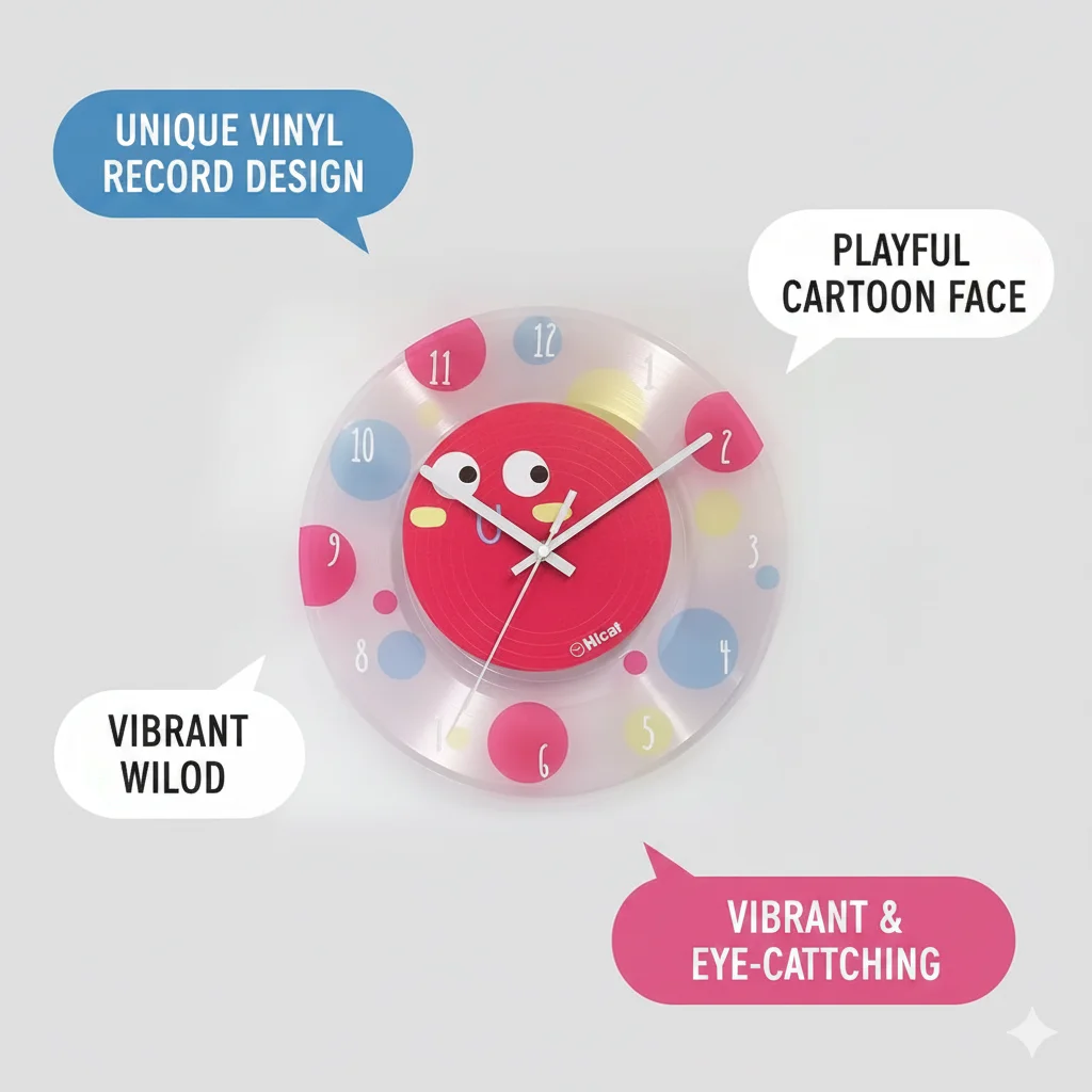 Cute Colorful Dopamine Emojis Wall Clock Imitation Record Silent Clock Kids Room Bedroom Home Desktop Wall Decoration Gift