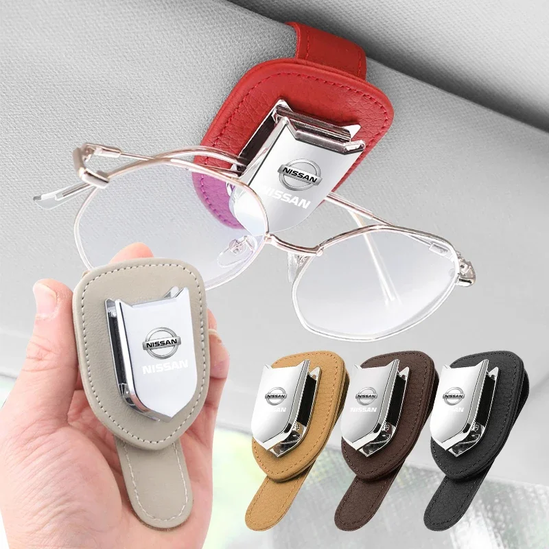 Multifunction Car Sun Visor Glasses Clip Leather Eyeglasses Clip For Nissan Qashqai J10 J11 Trail Tiida Juke Teana Pulsar Altima