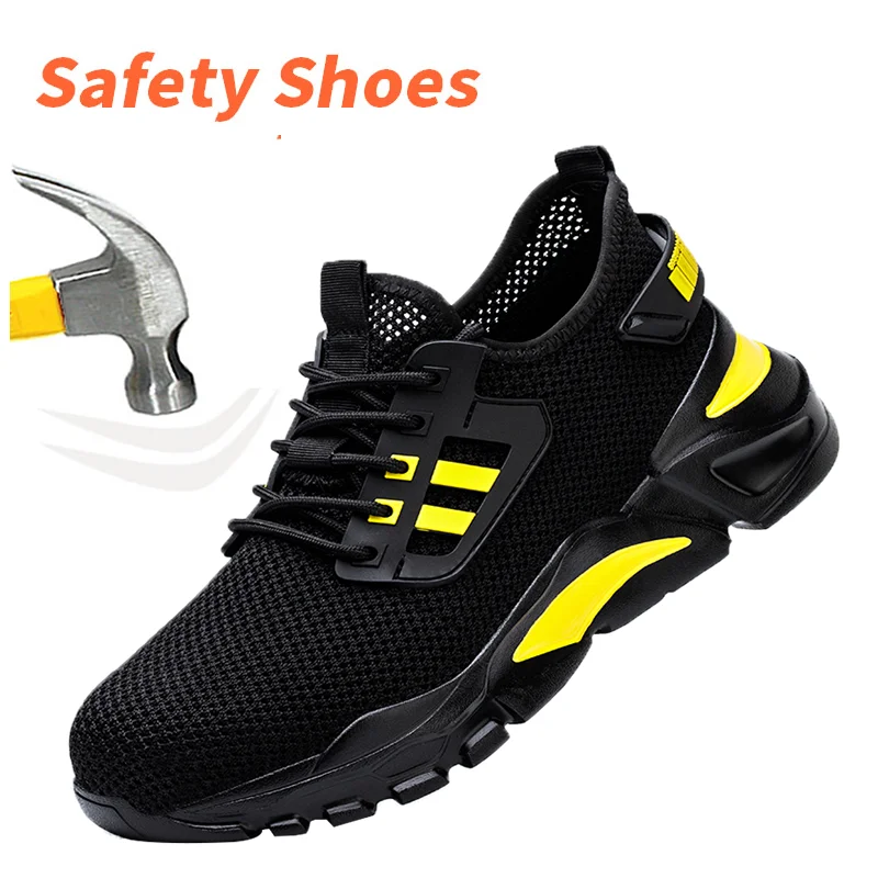 Safety shoes Smash men stab resistant breathable working lightweight work sneakers steel toe Boots Male