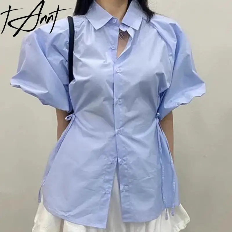 Tannt Women Shirt Bandages Puff Sleeve White Black Yellow Casual Shirts Blouses Fashion Vintage Summer Blouses Tops Women 2024