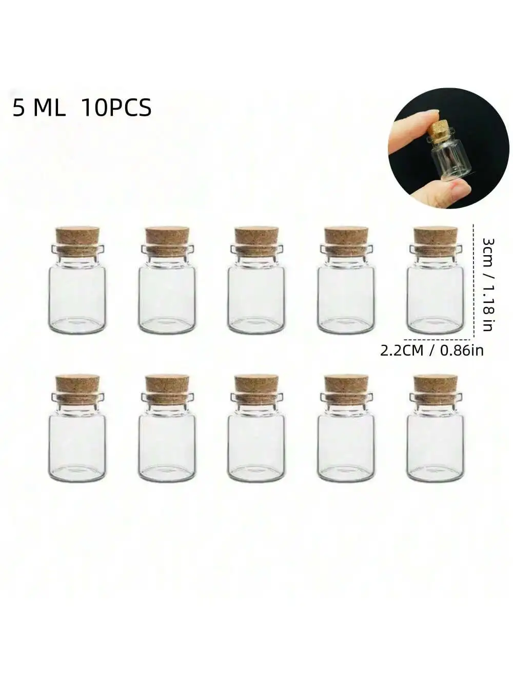 1-10 stuks mini glazen flessen met kurken - 5/10/15 ml lege glazen flesjes voor doe-het-zelf, decoratie, bericht, ambachten en groothandel