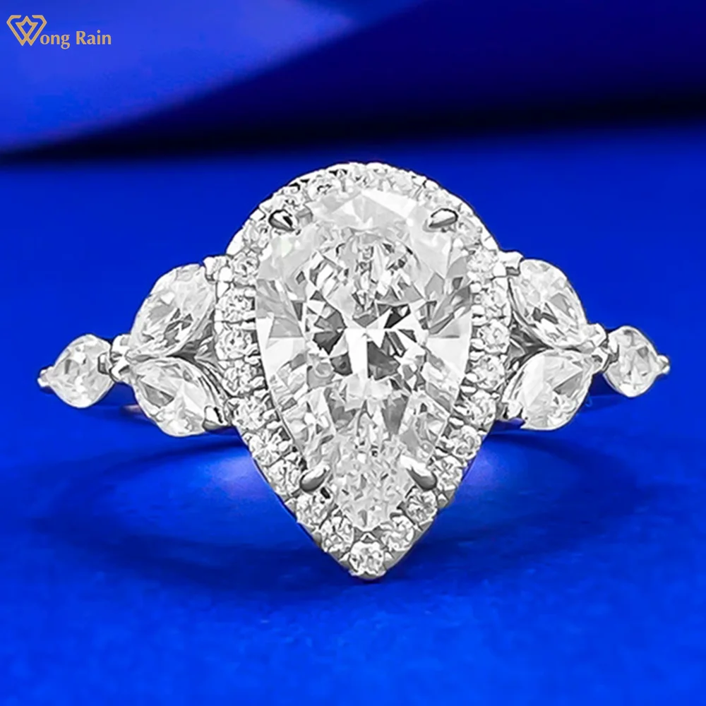 

Wong Rain Sparkling 925 Sterling Silver Pear Cut 7*11 MM Lab Sapphire High Carbon Diamond Gemstone Engagement Rings Fine Jewelry