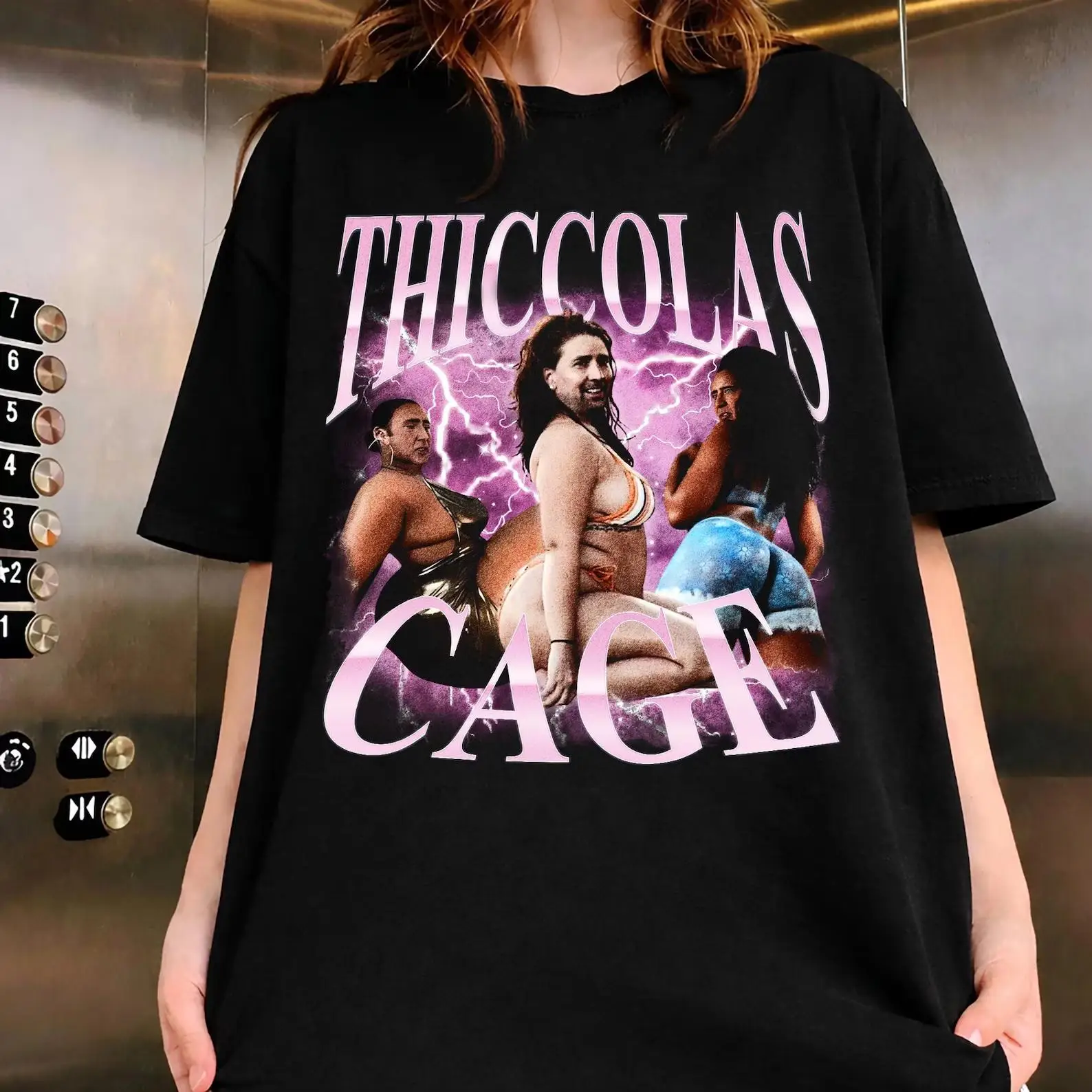 Vintage Thiccolas Cage Meme Shirt, Funny Unhinged Absurd Cringe T-Shirt