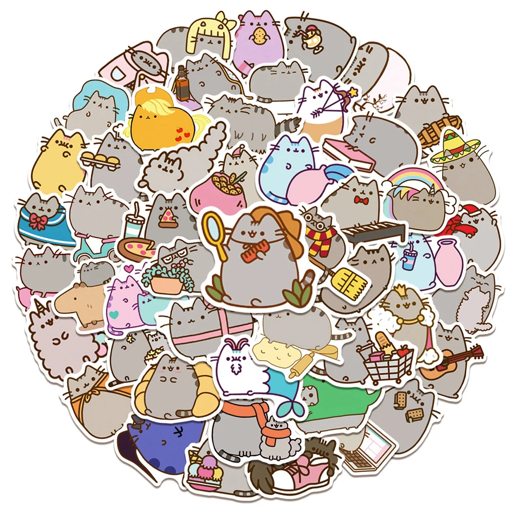 50PCS Cute Kawaii Chunky Cat Stickers Pack Decal Stationery Scrapbook Notebook Phone Diary Graffiti Children's Sticker Toys