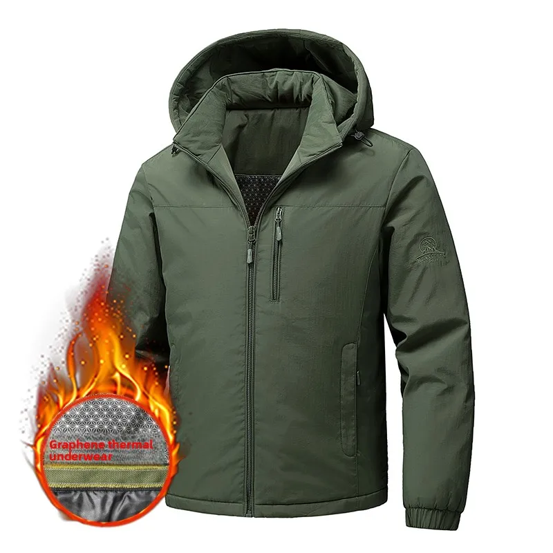 

Thiened Cotton Jaet Men's Winter Coat with Hood Busin Casual Sle Windproof Nylon Fabric Stand Fit Warmth Guaranteed