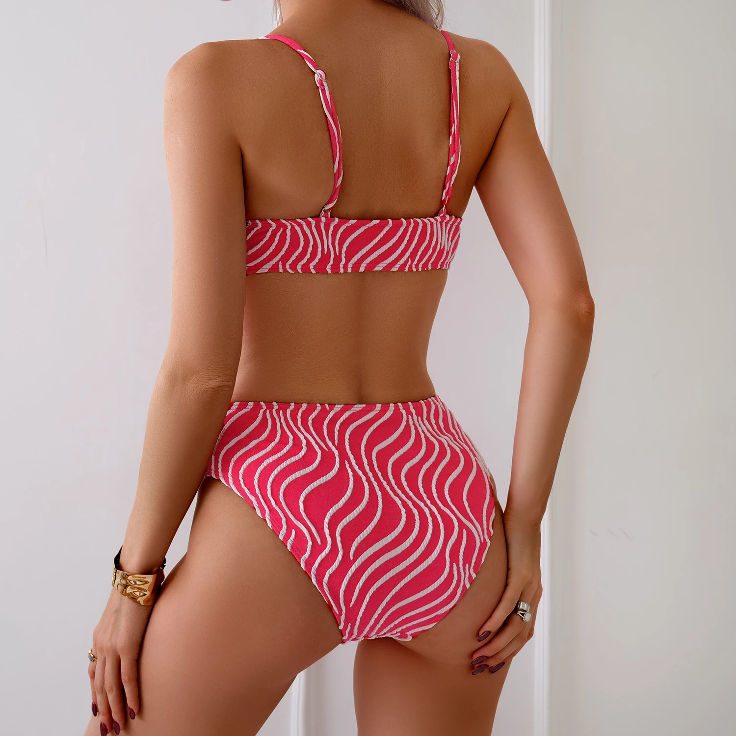 NACULAR Sexy Wave Striped High Waist Bikini Female Swimsuit Women Swimwear Two-pieces Bikini set Bather Bathing Suit Swim Sexy