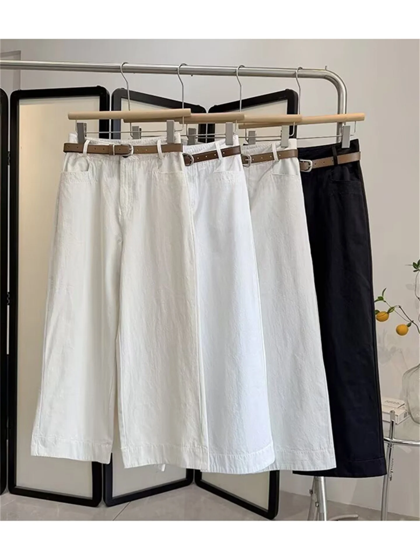 BANA Washed Cotton Straight Leg Pants High Waist Wide Leg Summer Thin New Women's Casual Trousers Nine Points