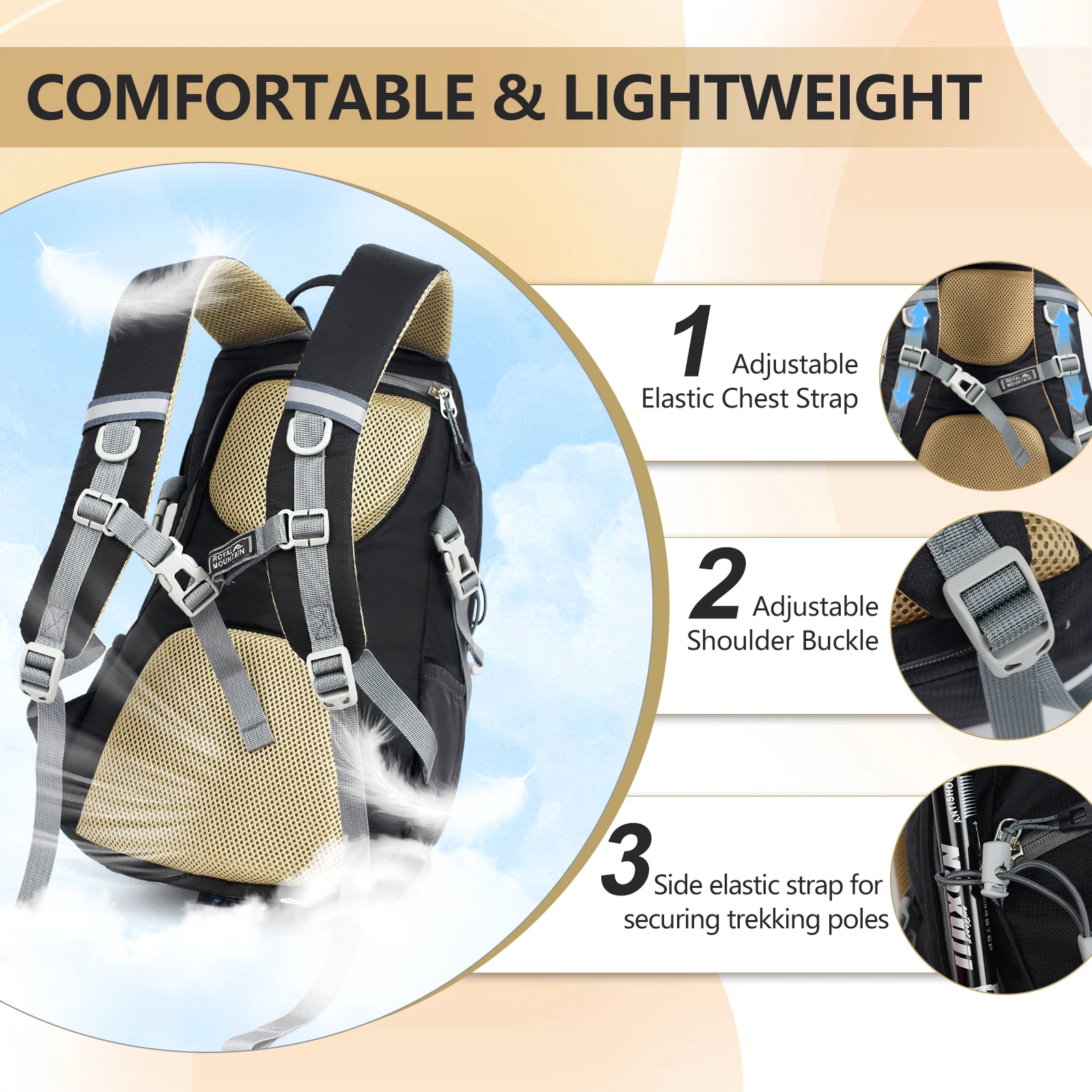 20L & 30L Outdoor-Rucksack mit Regenschutz, Wasserabweisendes Gewebe, Mehrere Fächer, Geeignet für Alle Geschlechter und Umgebungen – Detail 7