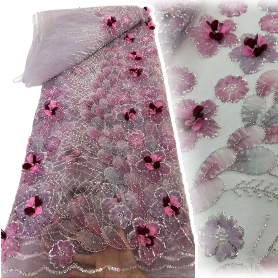 

Высококачественная кружевная ткань для свадебных платьев: африканское кружево с пайетками и бисером, французско-нигерийское вышитое кружево 2345